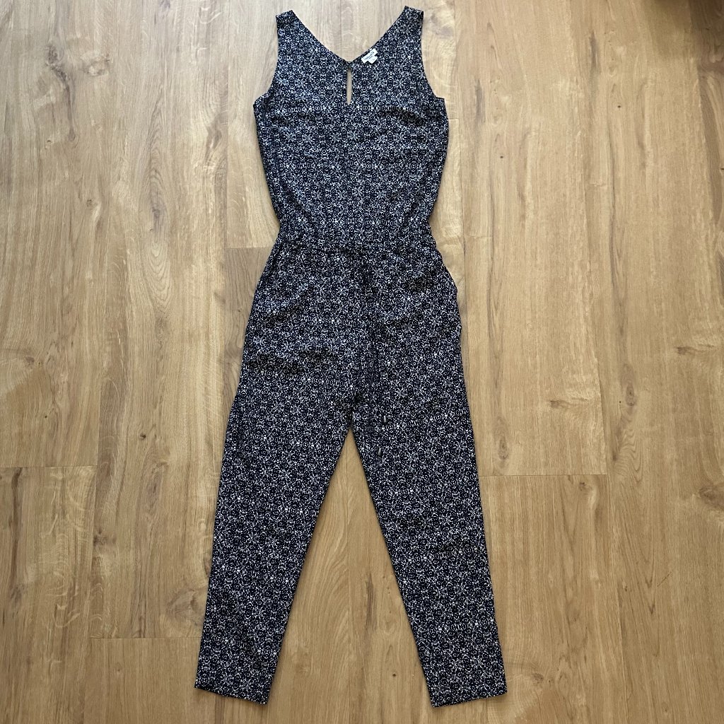 Splendid Sleeveless Jumpsuit In Blue & White Floral Print - Xs